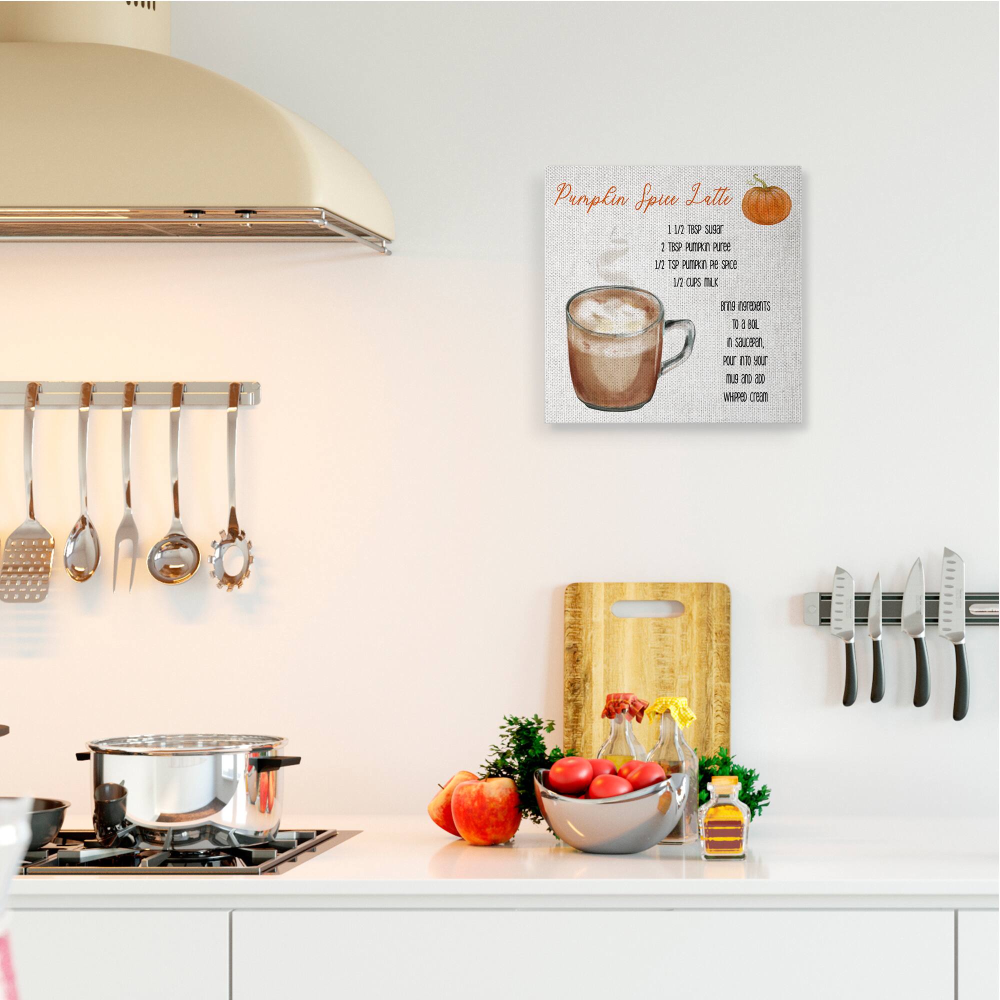 Stupell Industries Pumpkin Spice Latte Farmhouse Coffee Recipe Canvas Wall Art